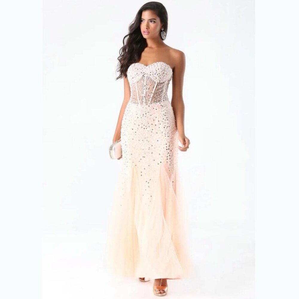 ☆Bebe Pink and Silver Sequin & Pearlescent Bustier Gown☆